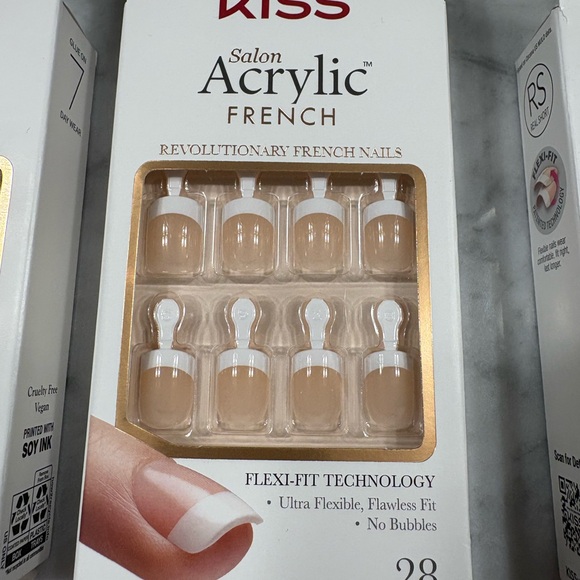 6 Pack Kiss Acrylic French Nails - Classic White and Nude Finger & Toe Mani Pedi - Picture 2 of 4